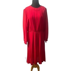 Vintage 80s Lorac Original‎ Pleated  Puff Sleeve Midi Dress Size XL